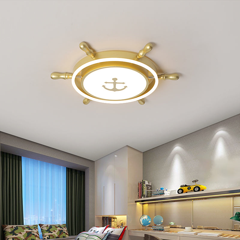 Mediterranean Style Flush Mount Ceiling Light Children's Room Boys and Girls Bedroom Study Kindergarten Cute Cartoon Pirate Ship Rudder LED Lamps