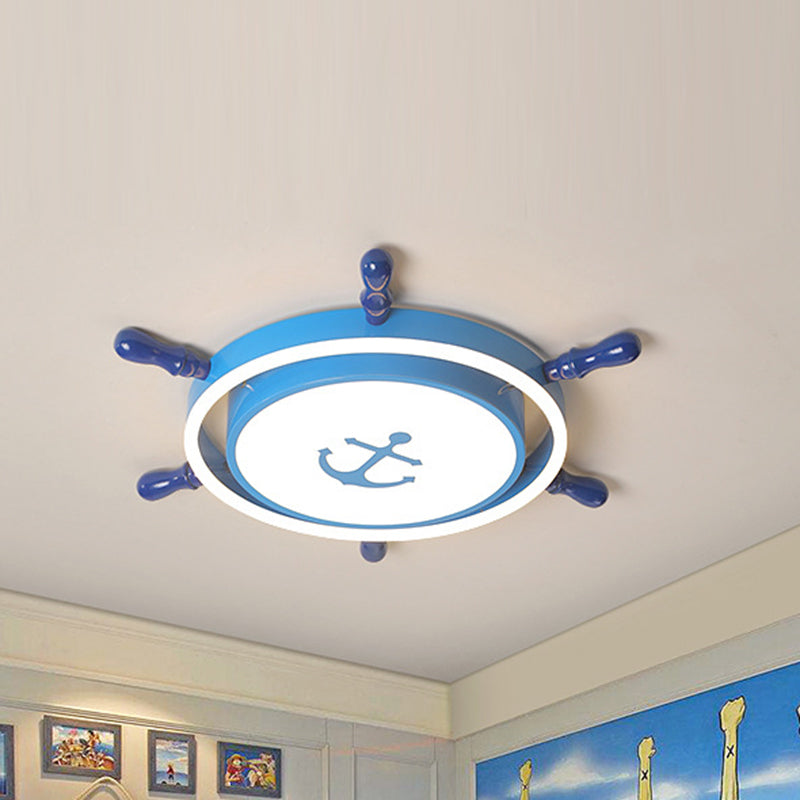 Mediterranean Style Flush Mount Ceiling Light Children's Room Boys and Girls Bedroom Study Kindergarten Cute Cartoon Pirate Ship Rudder LED Lamps