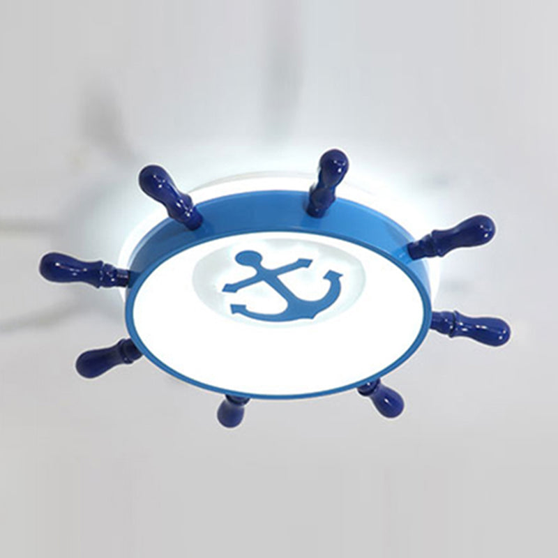 Mediterranean Style Flush Mount Ceiling Light Children's Room Boys and Girls Bedroom Study Kindergarten Cute Cartoon Pirate Ship Rudder LED Lamps