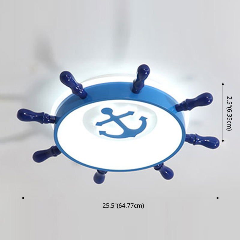 Mediterranean Style Flush Mount Ceiling Light Children's Room Boys and Girls Bedroom Study Kindergarten Cute Cartoon Pirate Ship Rudder LED Lamps