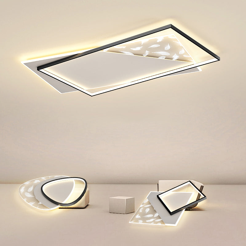 Modern Concise Geometric LED Semi Flush Mount Feather Acrylic Ceiling Light in Black