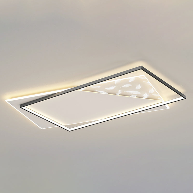 Modern Concise Geometric LED Semi Flush Mount Feather Acrylic Ceiling Light in Black