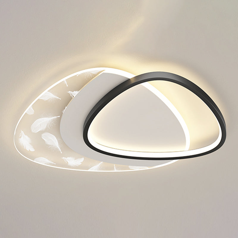 Modern Concise Geometric LED Semi Flush Mount Feather Acrylic Ceiling Light in Black