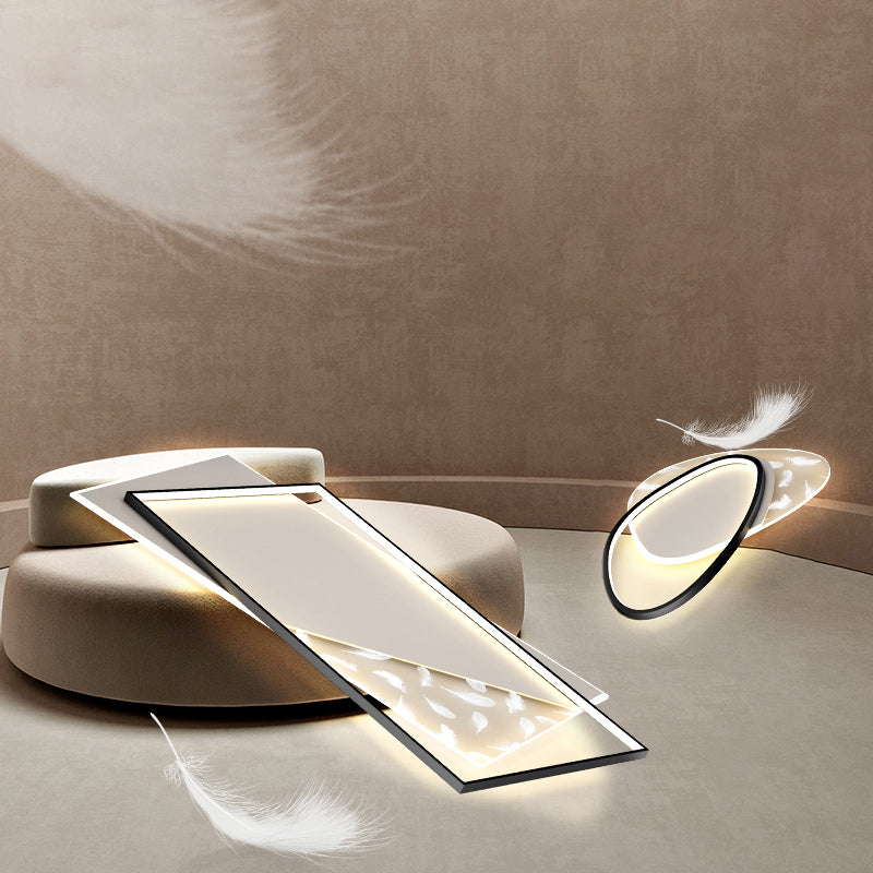 Modern Concise Geometric LED Semi Flush Mount Feather Acrylic Ceiling Light in Black