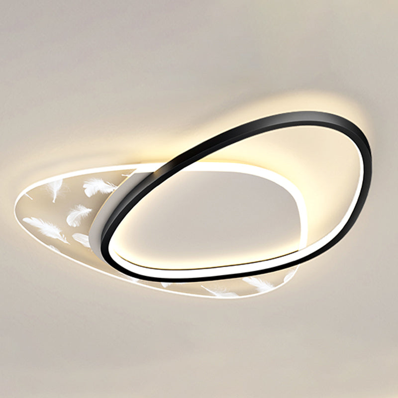 Modern Concise Geometric LED Semi Flush Mount Feather Acrylic Ceiling Light in Black