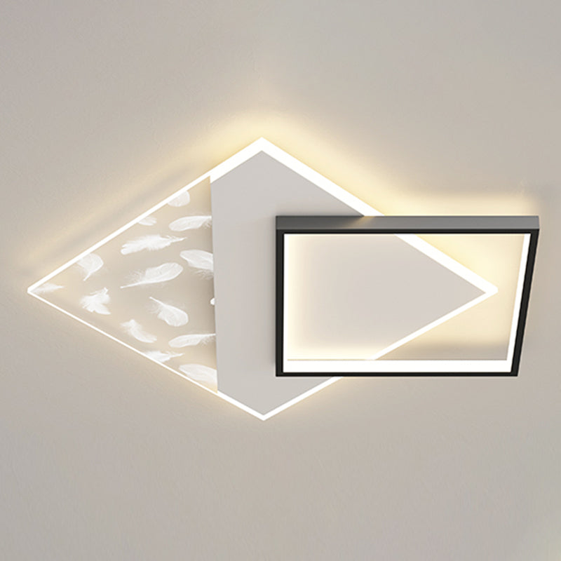 Modern Concise Geometric LED Semi Flush Mount Feather Acrylic Ceiling Light in Black