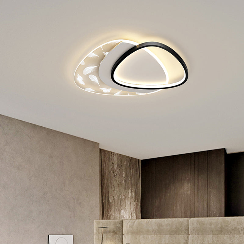 Modern Concise Geometric LED Semi Flush Mount Feather Acrylic Ceiling Light in Black