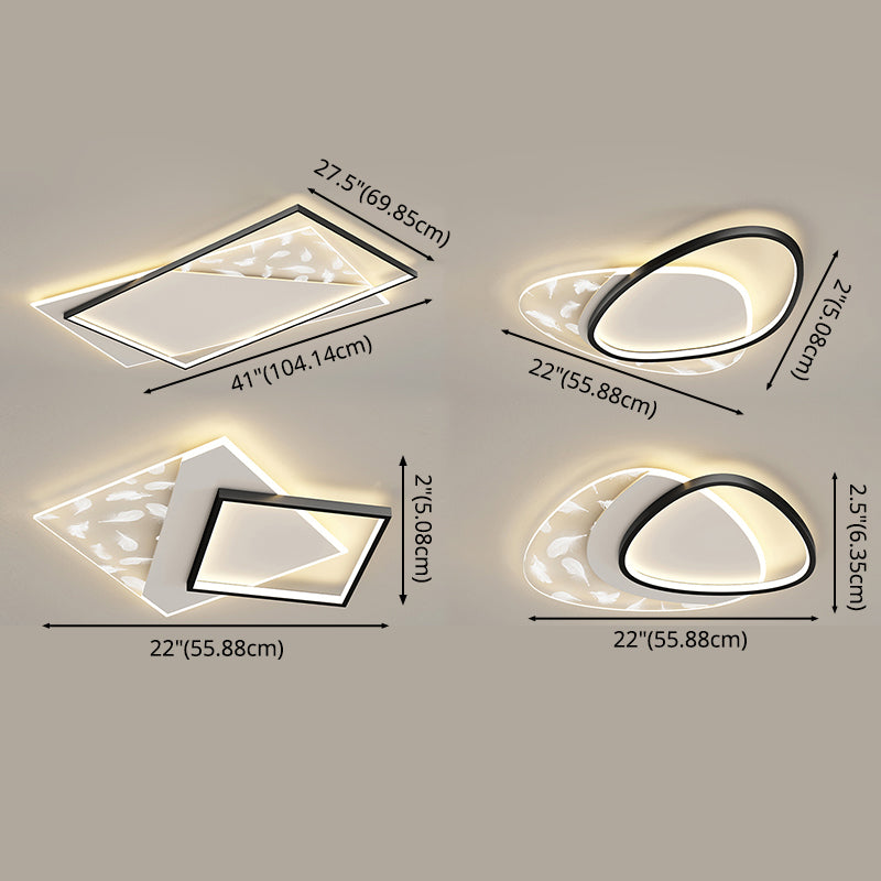 Modern Concise Geometric LED Semi Flush Mount Feather Acrylic Ceiling Light in Black