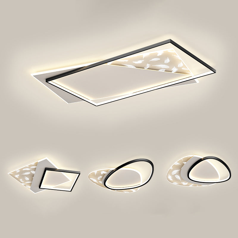 Modern Concise Geometric LED Semi Flush Mount Feather Acrylic Ceiling Light in Black