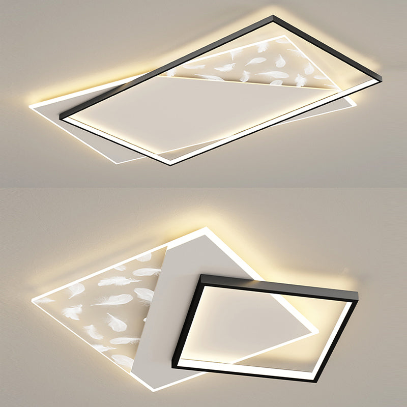 Modern Concise Geometric LED Semi Flush Mount Feather Acrylic Ceiling Light in Black