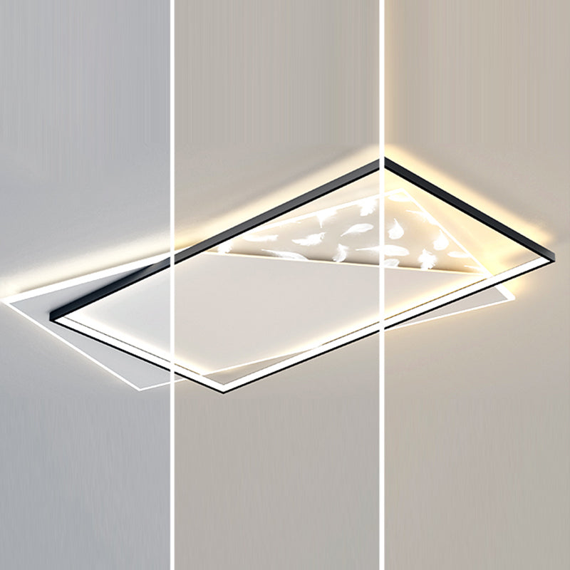 Modern Concise Geometric LED Semi Flush Mount Feather Acrylic Ceiling Light in Black