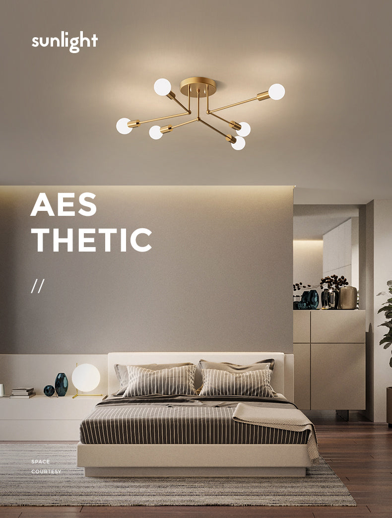 Zeitgenössische Sputnik Semi Flush Mount Glas Wohnzimmer Deckenmontage Leuchte Leuchte