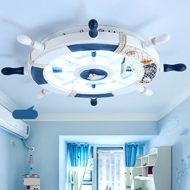 Children's Room Ceiling Light Fixture Creative Boy Bedroom Study Room Cartoon Pirate Ship Rudder Mediterranean Style LED Eye Protection Lighting