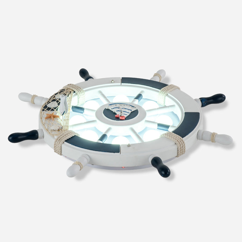 Children's Room Ceiling Light Fixture Creative Boy Bedroom Study Room Cartoon Pirate Ship Rudder Mediterranean Style LED Eye Protection Lighting