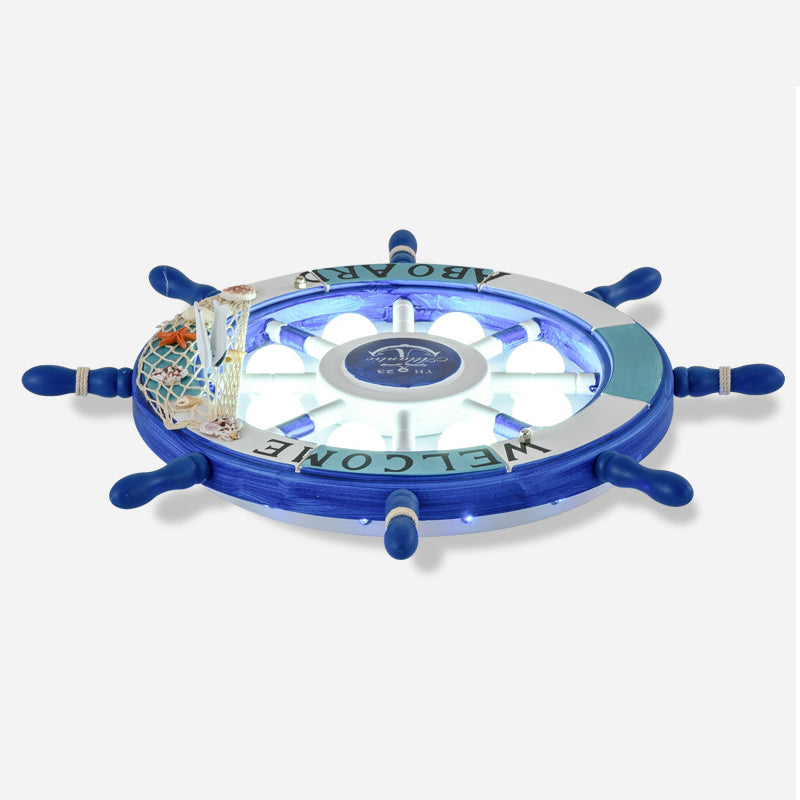 Children's Room Ceiling Light Fixture Creative Boy Bedroom Study Room Cartoon Pirate Ship Rudder Mediterranean Style LED Eye Protection Lighting