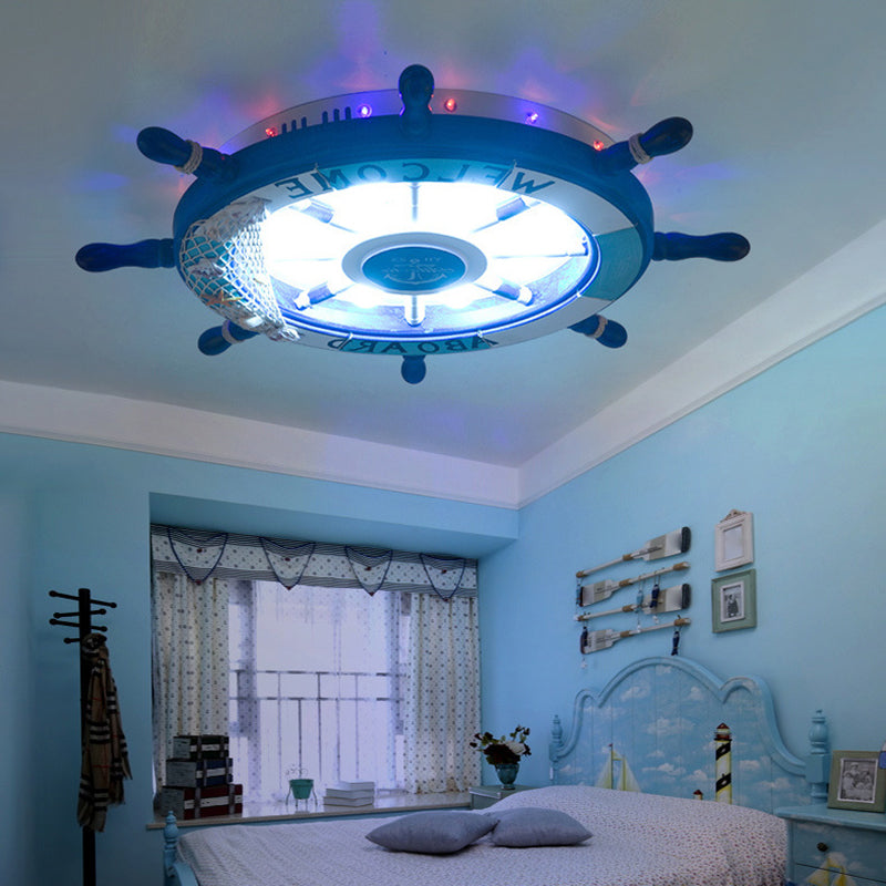 Children's Room Ceiling Light Fixture Creative Boy Bedroom Study Room Cartoon Pirate Ship Rudder Mediterranean Style LED Eye Protection Lighting