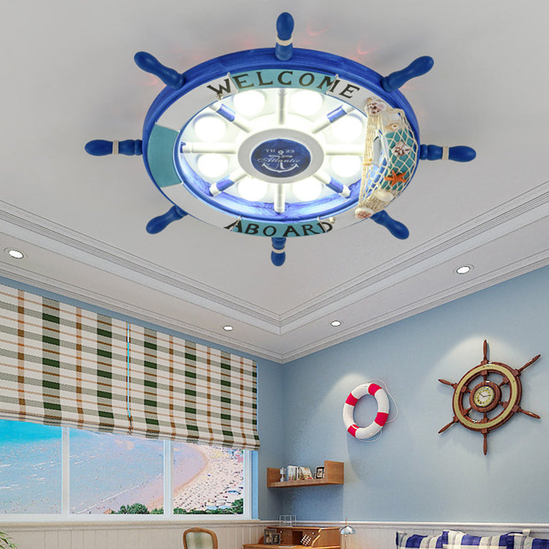 Children's Room Ceiling Light Fixture Creative Boy Bedroom Study Room Cartoon Pirate Ship Rudder Mediterranean Style LED Eye Protection Lighting