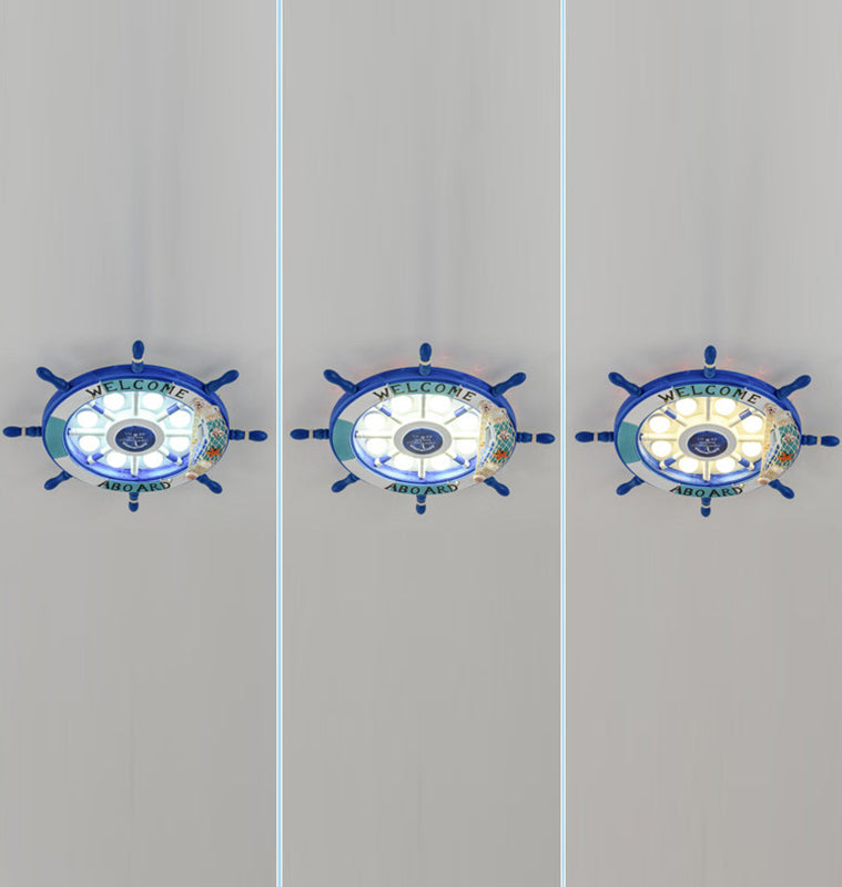 Children's Room Ceiling Light Fixture Creative Boy Bedroom Study Room Cartoon Pirate Ship Rudder Mediterranean Style LED Eye Protection Lighting