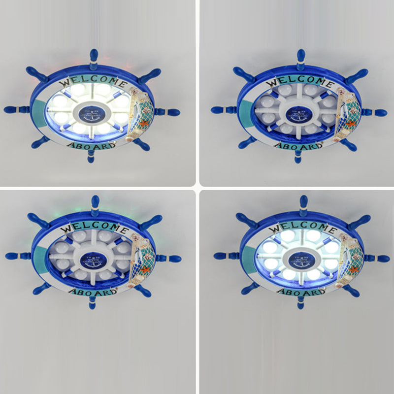 Children's Room Ceiling Light Fixture Creative Boy Bedroom Study Room Cartoon Pirate Ship Rudder Mediterranean Style LED Eye Protection Lighting