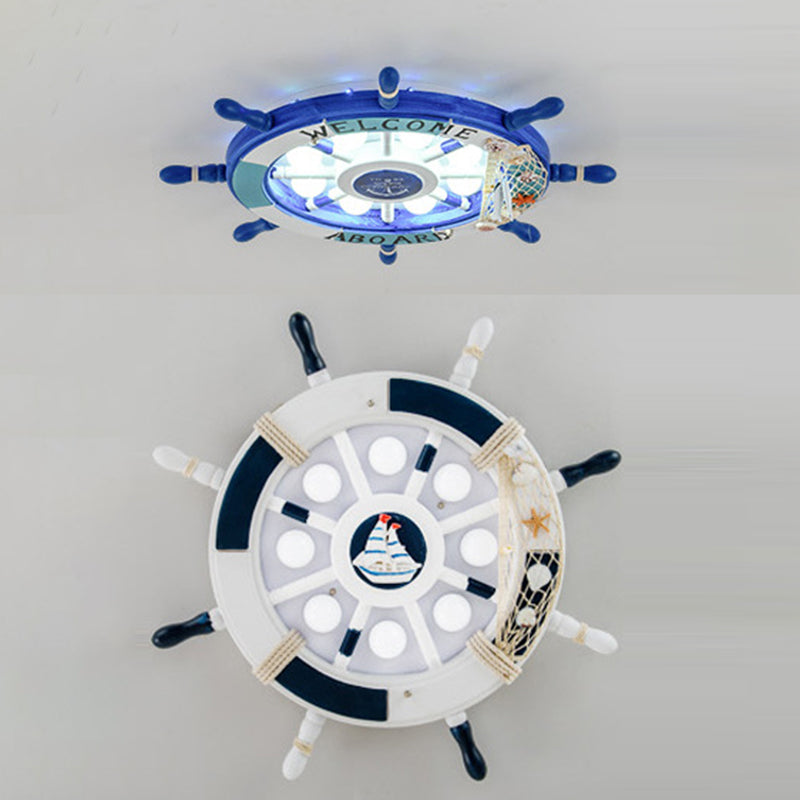 Children's Room Ceiling Light Fixture Creative Boy Bedroom Study Room Cartoon Pirate Ship Rudder Mediterranean Style LED Eye Protection Lighting