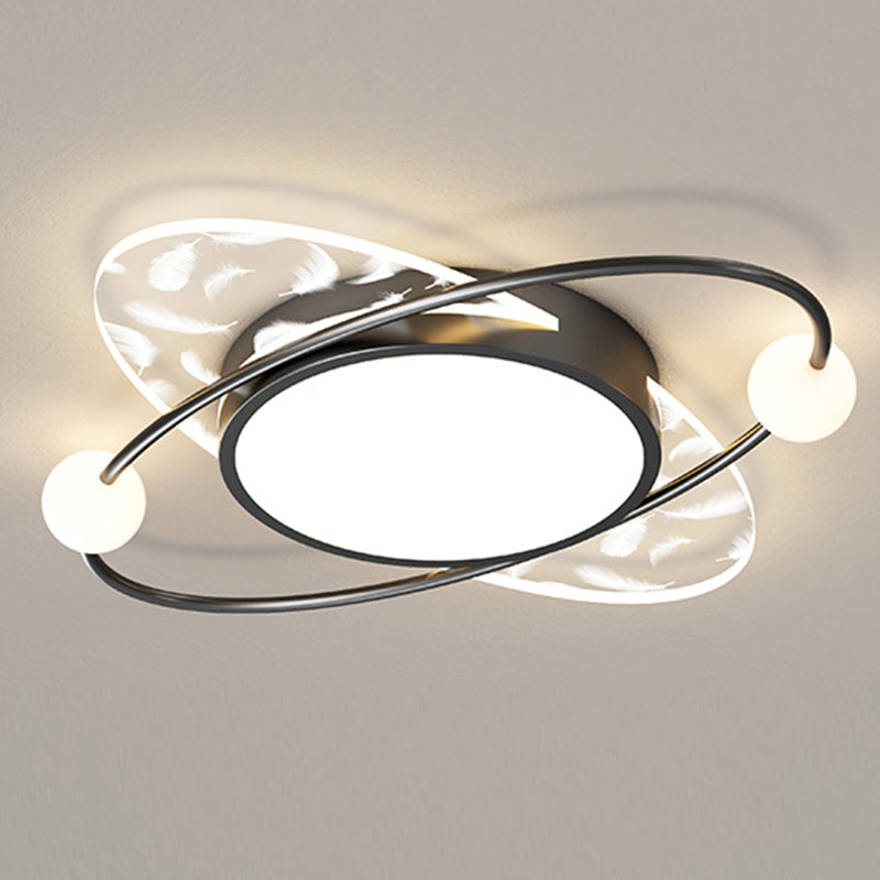Luz de techo de pluma LED contemporánea de montaje ovalado de acrílico para dormitorio