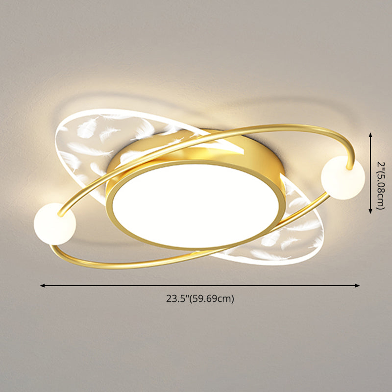 Luz de techo de pluma LED contemporánea de montaje ovalado de acrílico para dormitorio