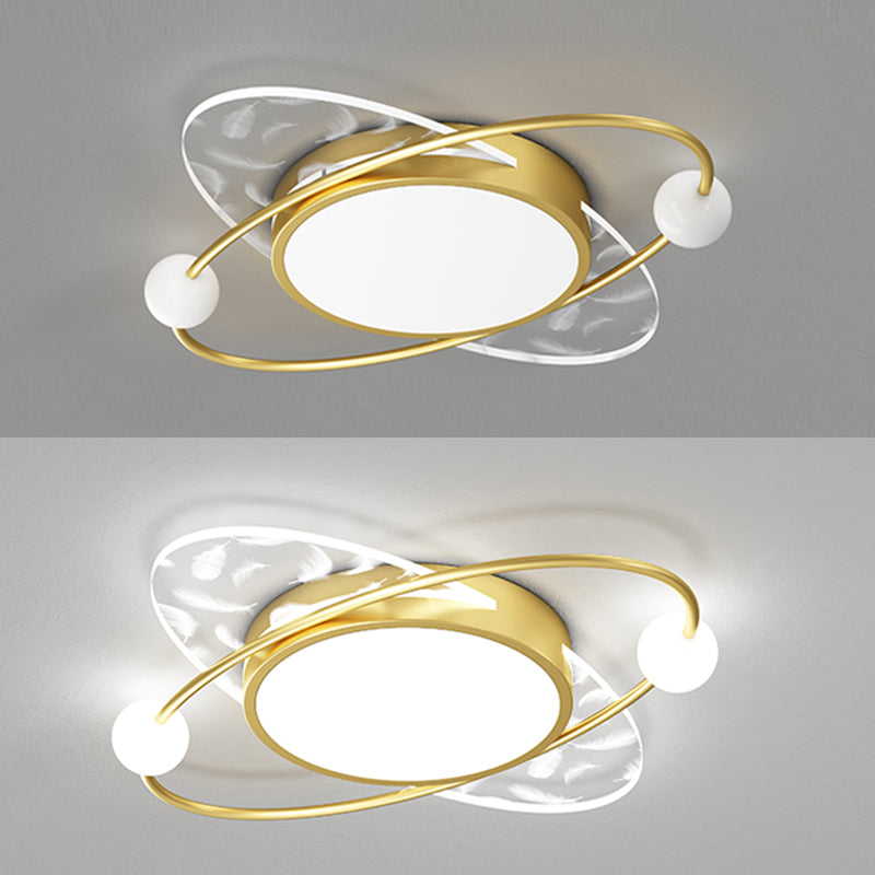 Luz de techo de pluma LED contemporánea de montaje ovalado de acrílico para dormitorio