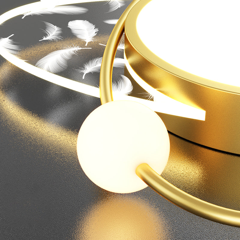 Luz de techo de pluma LED contemporánea de montaje ovalado de acrílico para dormitorio