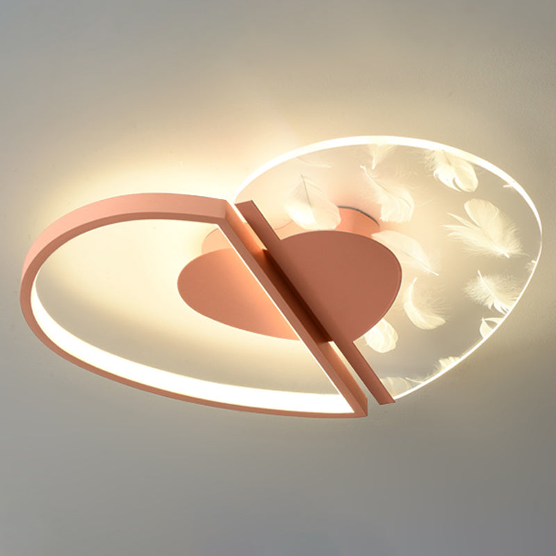 Love Heart Bedroom Flush Ceiling Light Acrylic Minimalist Feather LED Flush Mount Lighting