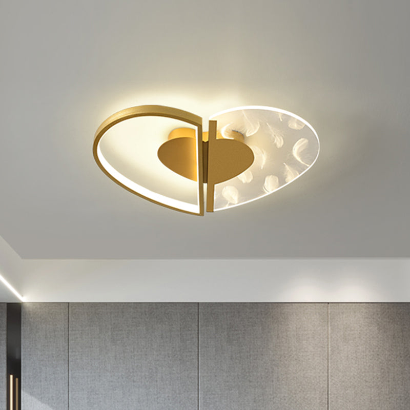 Love Heart Bedroom Flush Ceiling Light Acrylic Minimalist Feather LED Flush Mount Lighting