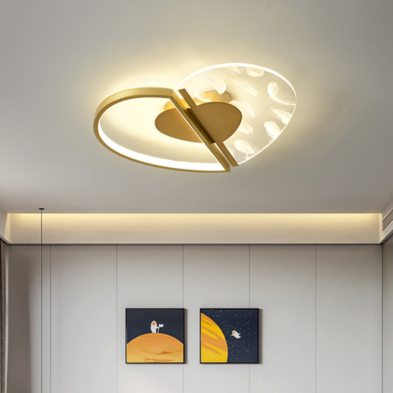 Love Heart Bedroom Flush Ceiling Light Acrylic Minimalist Feather LED Flush Mount Lighting