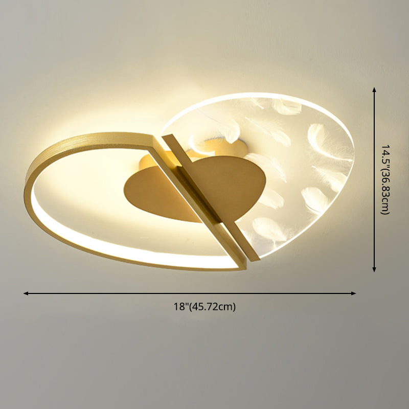 Love Heart Bedroom Flush Ceiling Light Acrylic Minimalist Feather LED Flush Mount Lighting