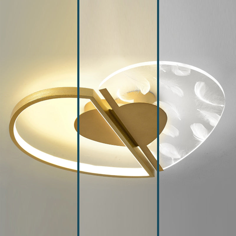 Love Heart Bedroom Flush Ceiling Light Acrylic Minimalist Feather LED Flush Mount Lighting