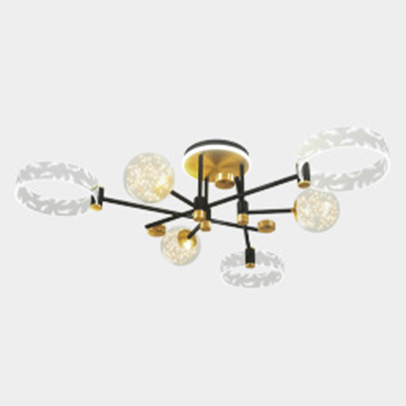 Ring and Ball Acrylic Ceiling Fixture Minimalist Black-Gold LED Semi Flush Mount Light for Living Room