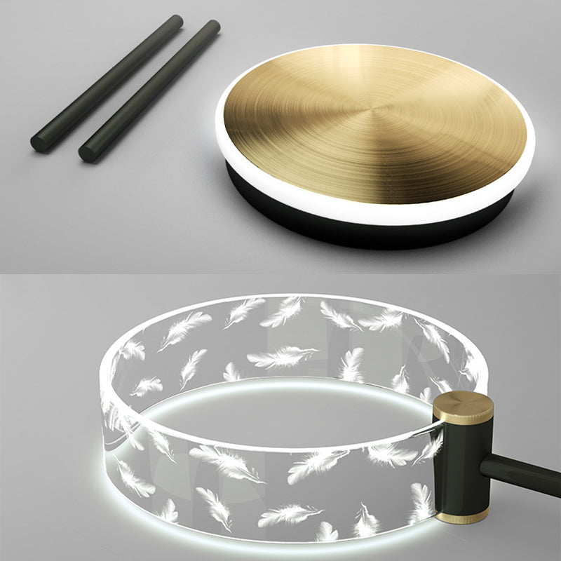 Ring and Ball Acrylic Ceiling Fixture Minimalist Black-Gold LED Semi Flush Mount Light for Living Room
