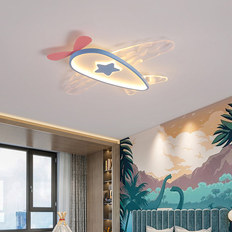 Airplane Acrylic Feather LED Semi Flush Ceiling Fixture in Modern Creative Style Wrought Iron Ceiling Light for Bedroom
