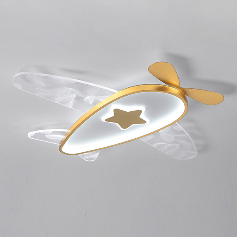 Airplane Acrylic Feather LED Semi Flush Ceiling Fixture in Modern Creative Style Wrought Iron Ceiling Light for Bedroom