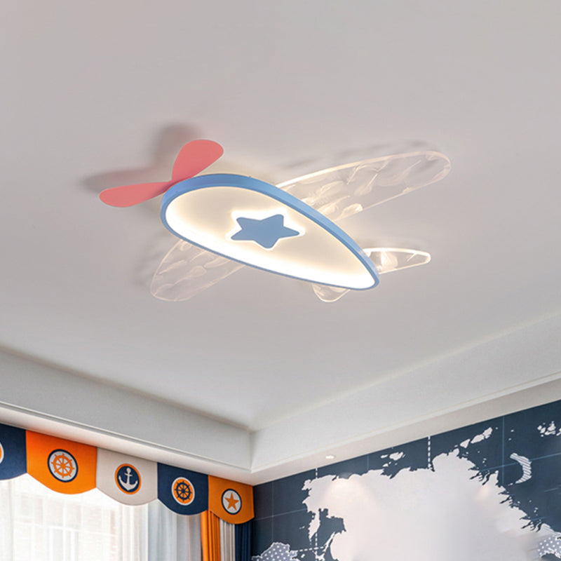 Airplane Acrylic Feather LED Semi Flush Ceiling Fixture in Modern Creative Style Wrought Iron Ceiling Light for Bedroom