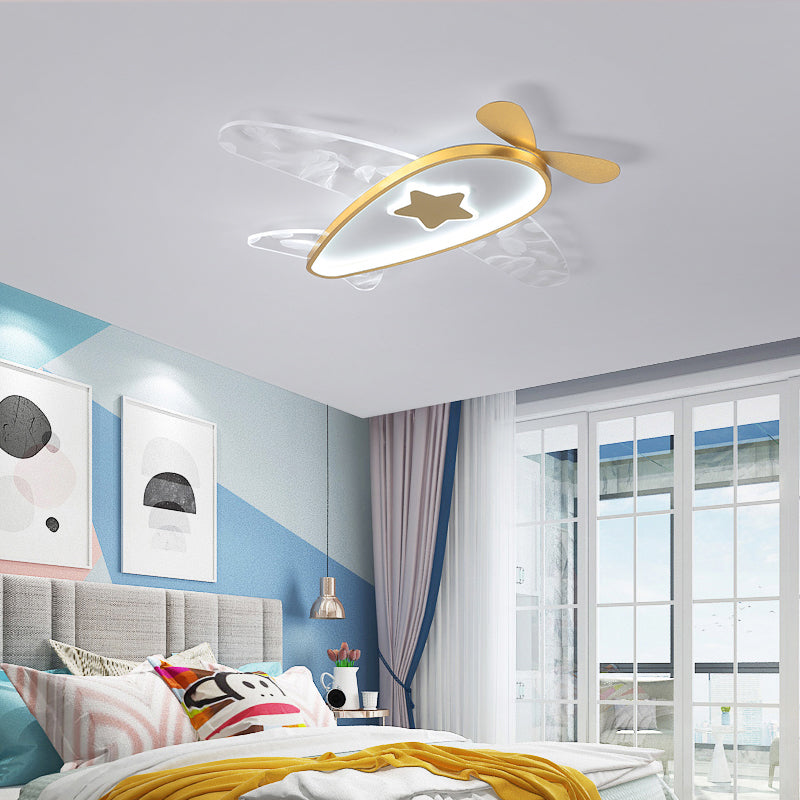 Airplane Acrylic Feather LED Semi Flush Ceiling Fixture in Modern Creative Style Wrought Iron Ceiling Light for Bedroom