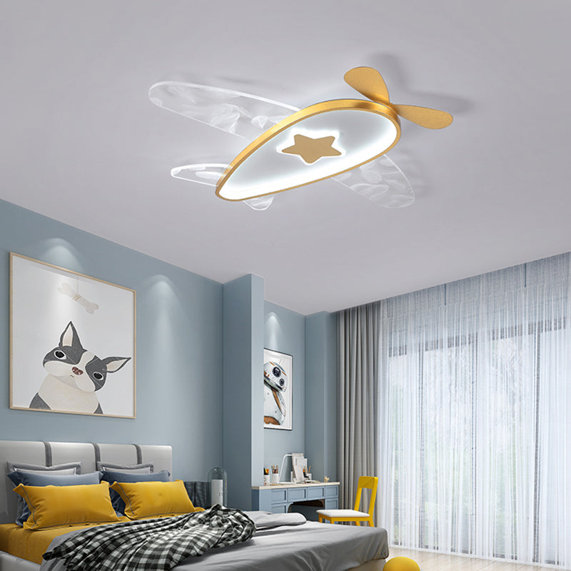 Airplane Acrylic Feather LED Semi Flush Ceiling Fixture in Modern Creative Style Wrought Iron Ceiling Light for Bedroom