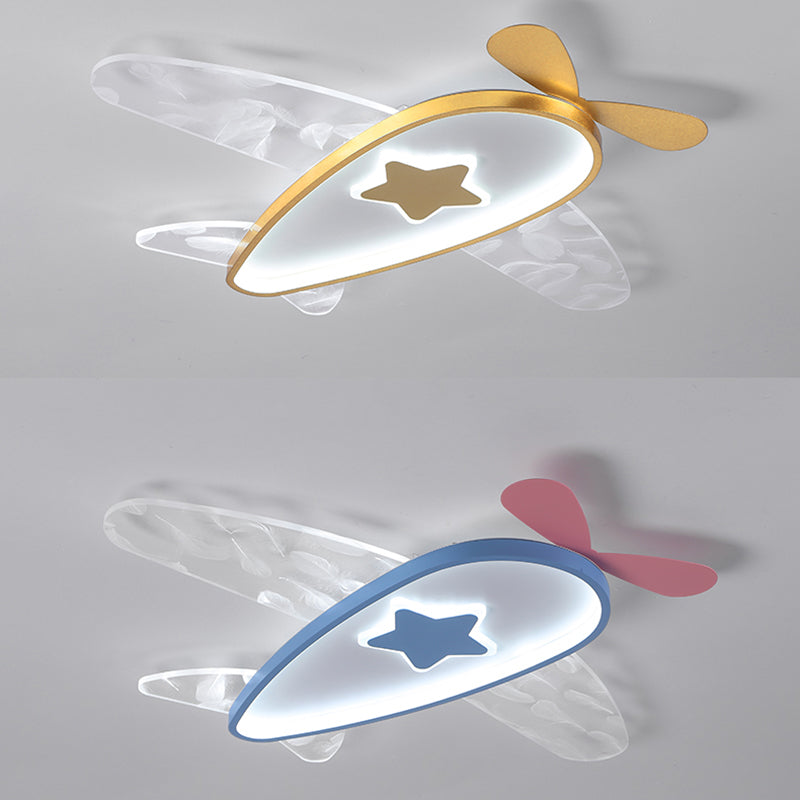 Airplane Acrylic Feather LED Semi Flush Ceiling Fixture in Modern Creative Style Wrought Iron Ceiling Light for Bedroom