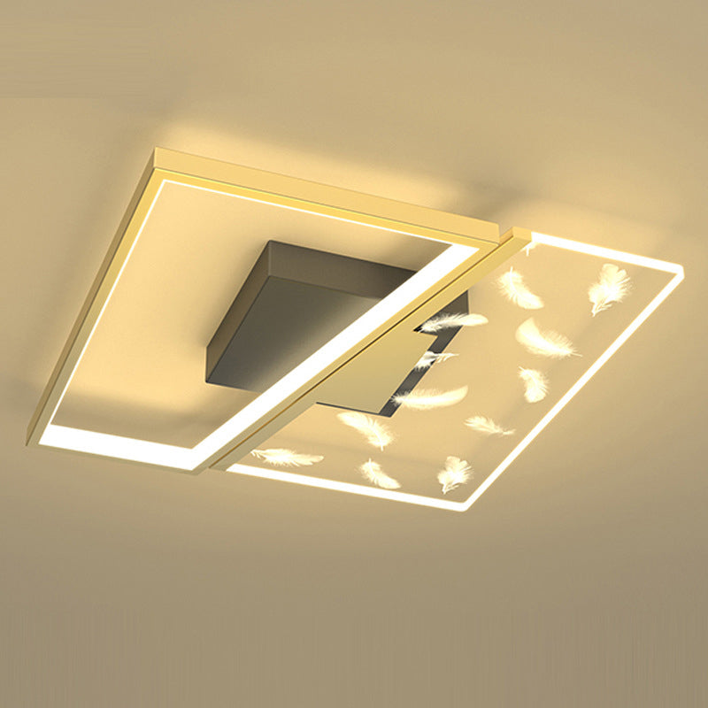 Feather LED Flush Mount Light Modern Acrylic Bedroom Ceiling Light in Black-Gold