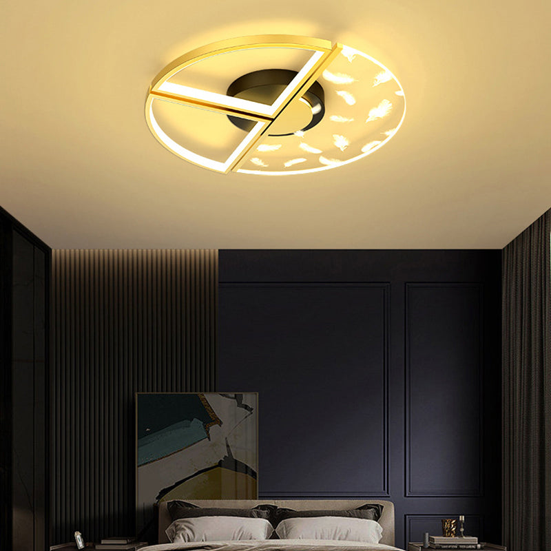 Feather LED Flush Mount Light Modern Acrylic Bedroom Ceiling Light in Black-Gold