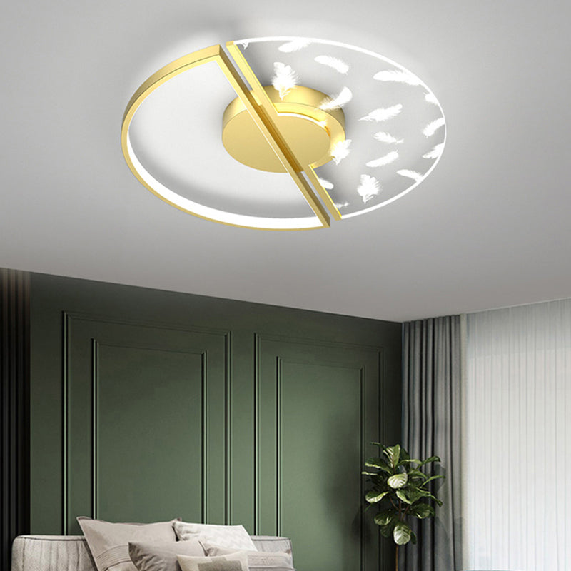 Feather LED Flush Mount Light Modern Acrylic Bedroom Ceiling Light in Black-Gold