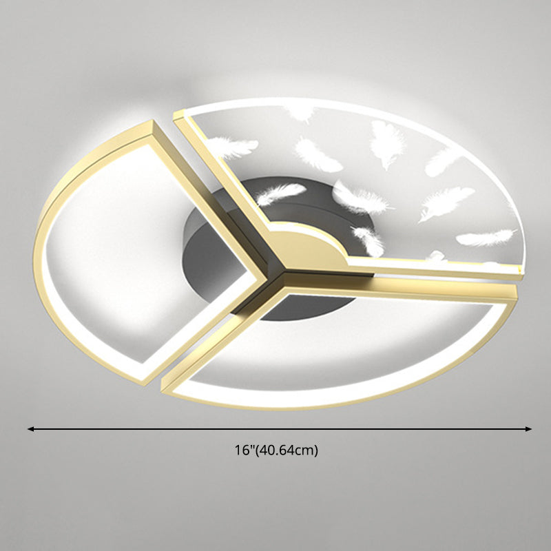 Feather LED Flush Mount Light Modern Acrylic Bedroom Ceiling Light in Black-Gold