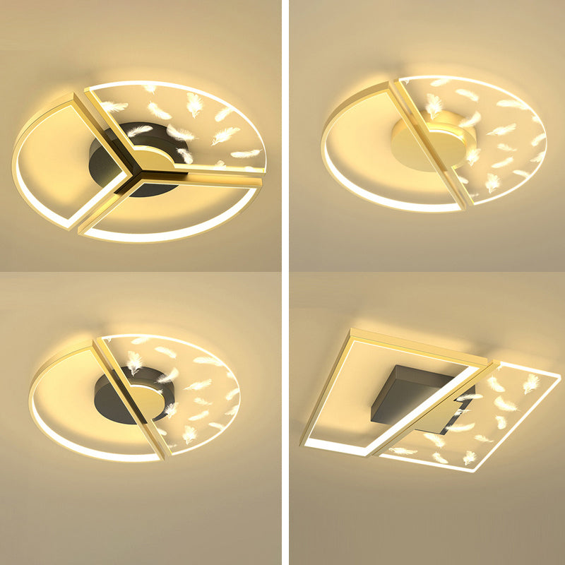 Feather LED Flush Mount Light Modern Acrylic Bedroom Ceiling Light in Black-Gold