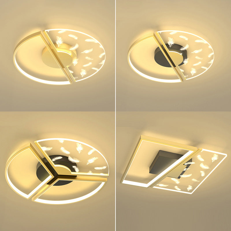 Feather LED Flush Mount Light Modern Acrylic Bedroom Ceiling Light in Black-Gold