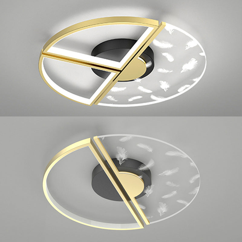 Feather LED Flush Mount Light Modern Acrylic Bedroom Ceiling Light in Black-Gold