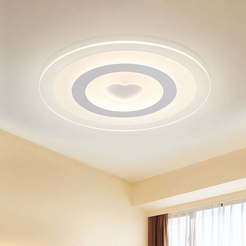 Modern Heart Design Ceiling Lamp Ultrathin Acrylic LED White Flush Mount in Warm/White/Inner Warm Outer White Light