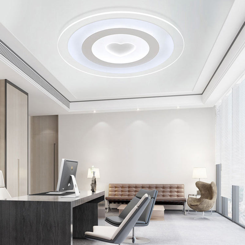 Modern Heart Design Ceiling Lamp Ultrathin Acrylic LED White Flush Mount in Warm/White/Inner Warm Outer White Light